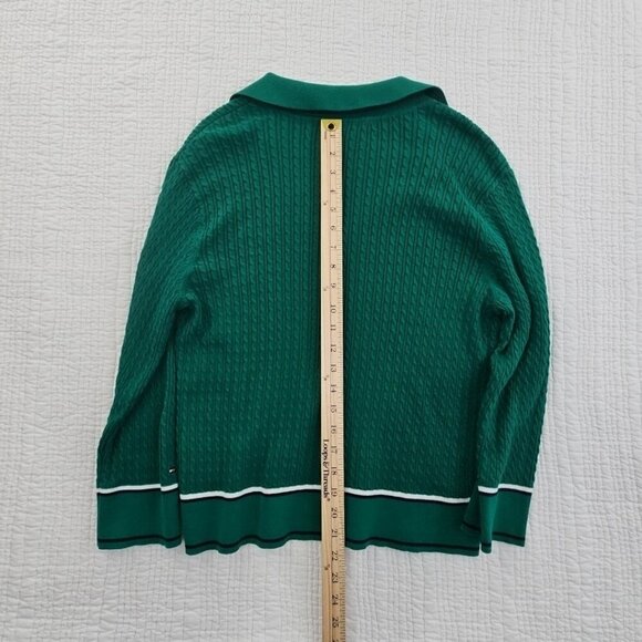 Tommy Hilfiger Cable Knit Sweater Women's XL Green V-Neck Long Sleeve EUC LN - Picture 12 of 13